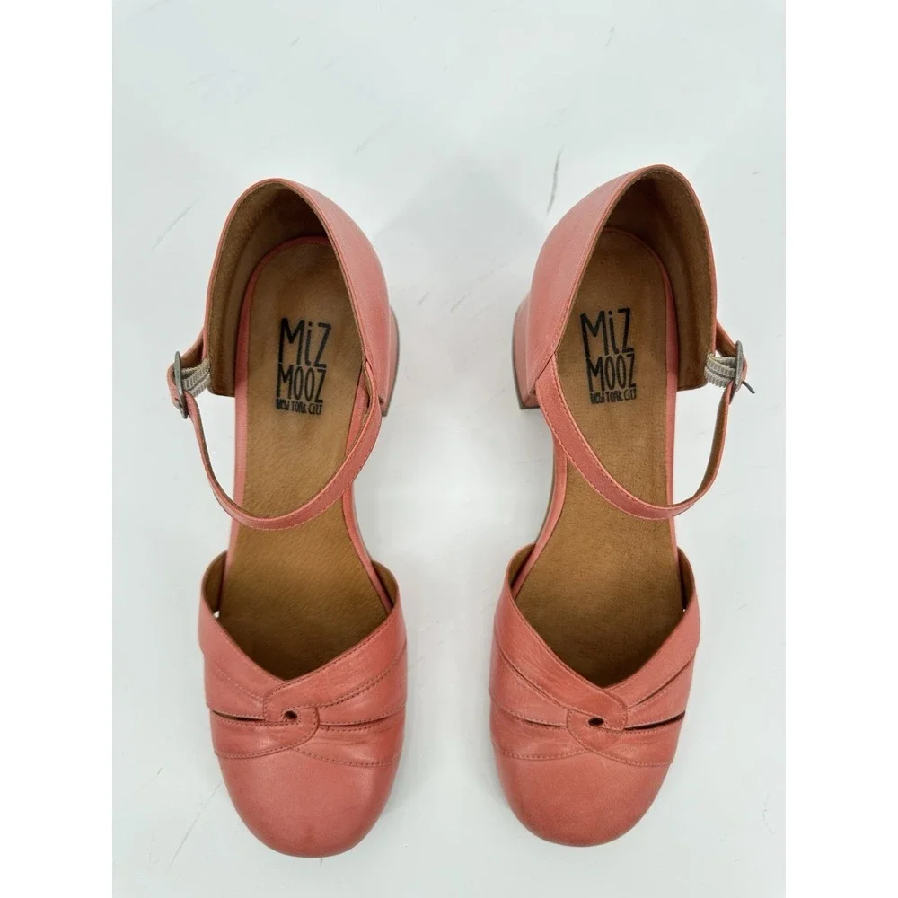 Miz Mooz Coral Pink Leather Mary Jane Block Heel Shoes EU 40 Boho Comfort Retro